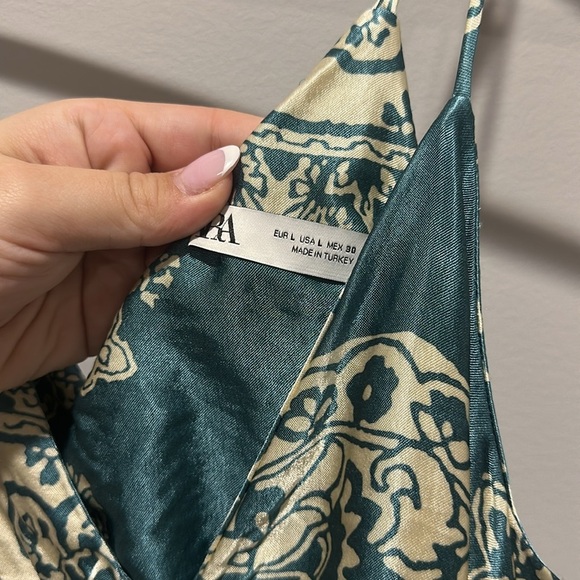 ZARA Turquoise Paisley Ruched Camisole Slip Dress‎ Mini - Picture 10 of 10
